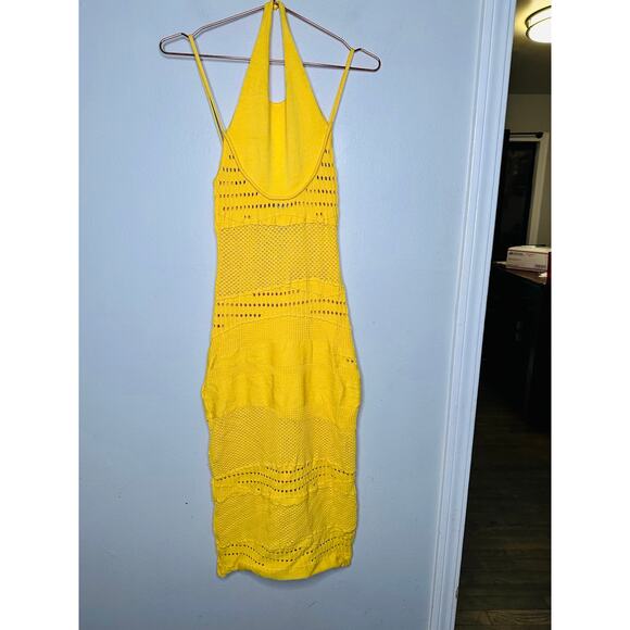 ESTEBAN CORTAZAR x RTR Yellow Knit Sweater Sleeveless Crochet Midi Dress Size XS - Picture 3 of 14